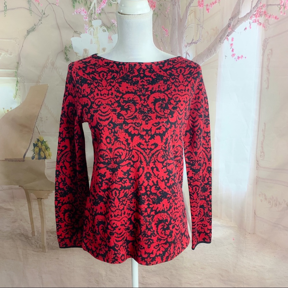 NEW J Jill Red Geometrical Print Sweater